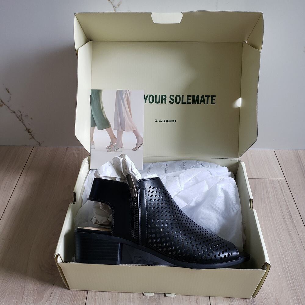 J Adams Tracy Booties Womens 8.5 Black Peep Toe Vegan Block Heel Summer Shoes - Picture 5 of 7